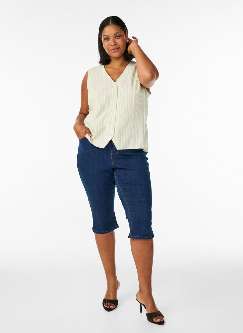 Stripet vest i lin og viskose, Gr&oslash;nn, Model image number 1