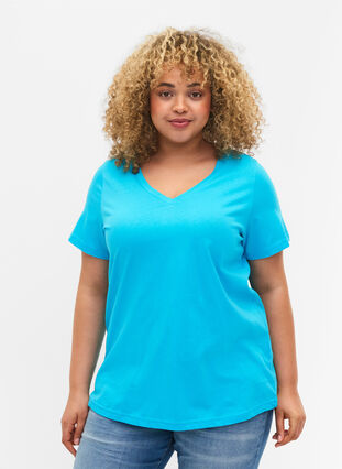 Basis T-skjorter i bomull 2 stk., Blue Atoll / Black, Model image number 0