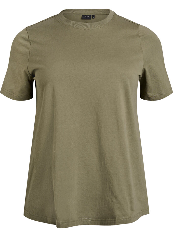 Basic T-skjorte i bomull med rund hals, Gr&oslash;nn, Packshot image number 0
