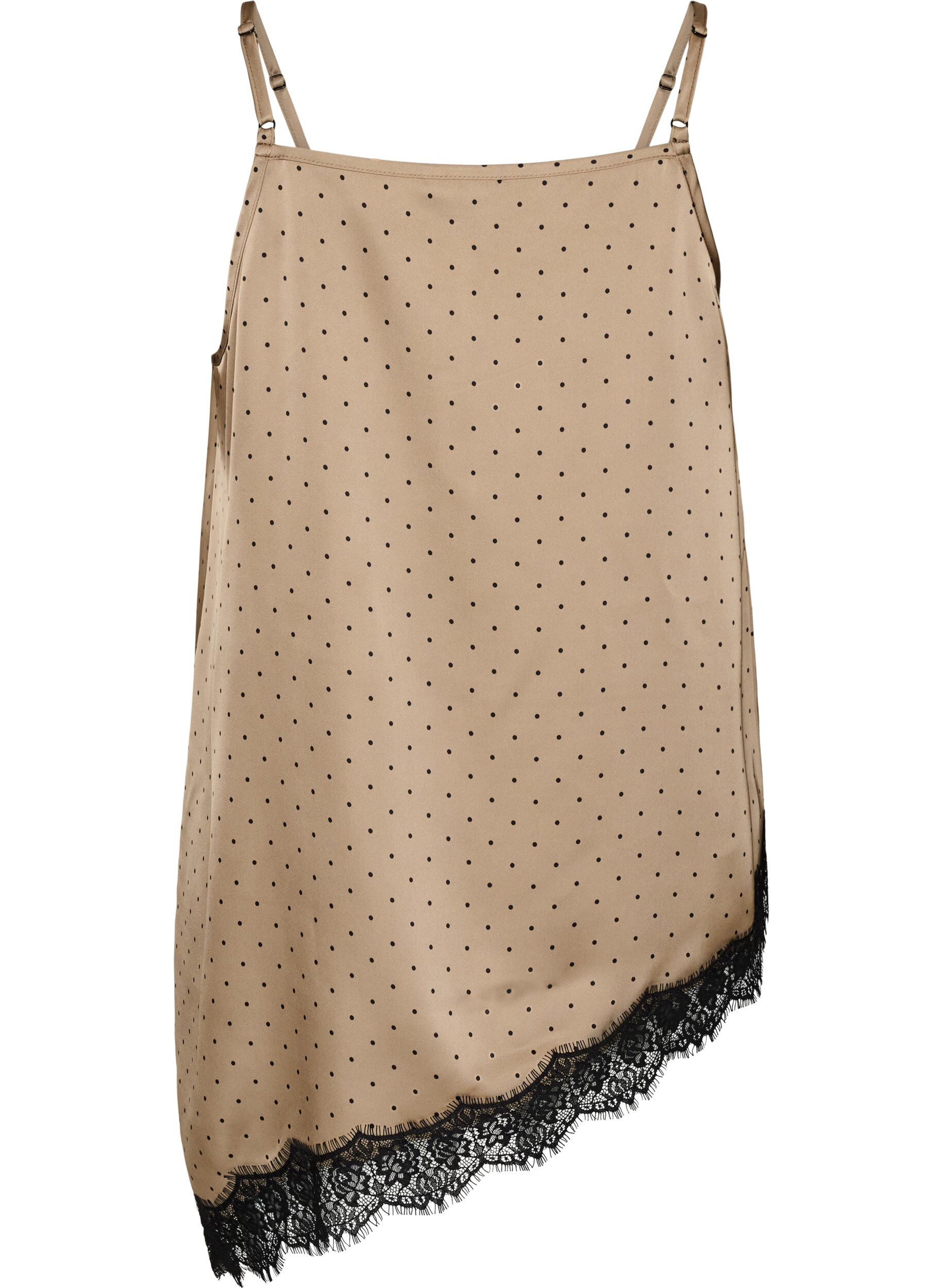 ZizziStroppetopp med blonder og asymmetrisk kant, Beige, Packshot image number 1