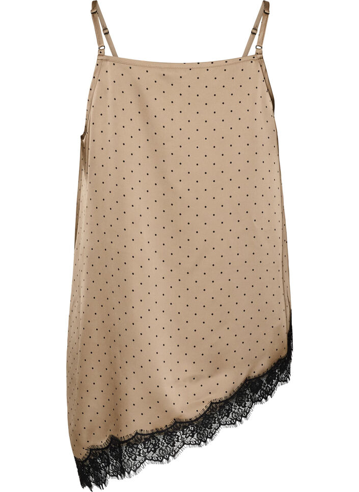 Stroppetopp med blonder og asymmetrisk kant, Beige, Packshot image number 1