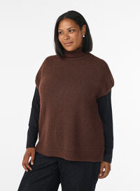 Ermeløs strikket vest med høy hals, Brun Ermeløs strikket vest med høy hals, Brun, Model