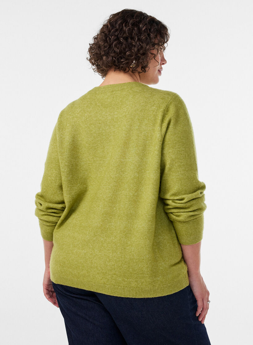 Cardigan med knapper og avrundet front, Gr&oslash;nn, Model image number 2