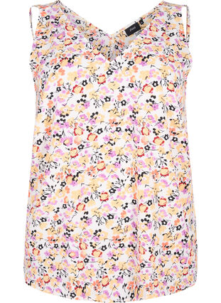 Zizzi Blomstret topp med V-hals, Off White Flower AOP, Packshot image number 0