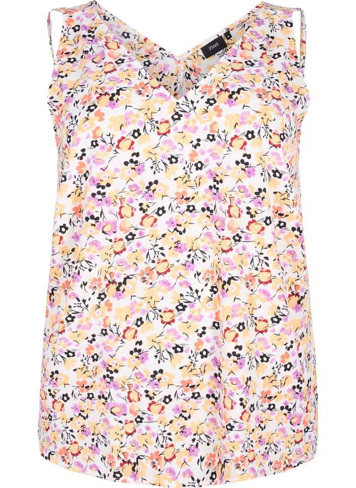 Blomstret topp med V-hals, Off White Flower AOP, Packshot image number 0