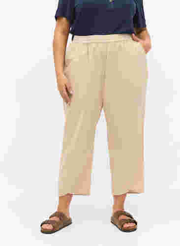 Cropped bukser i bomull, Oxford Tan, Model image number 2