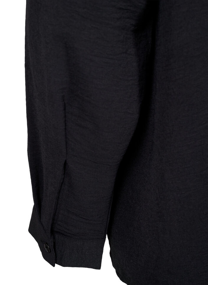 Langermet skjortebluse med V-hals, Black, Packshot image number 3