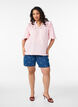Bluse i bomullsmusselin med broderie anglaise og 1/2 ermer, Rosa, Model image number 1