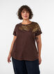 Bomulls T-skjorte med blomstertrykk, Brun, Model image number 0