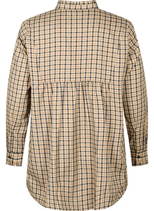 Rutete skjortebluse med volanger, Brown Check, Packshot image number 1
