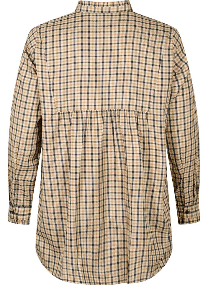 Rutete skjortebluse med volanger, Brown Check Rutete skjortebluse med volanger, Brown Check, Packshot