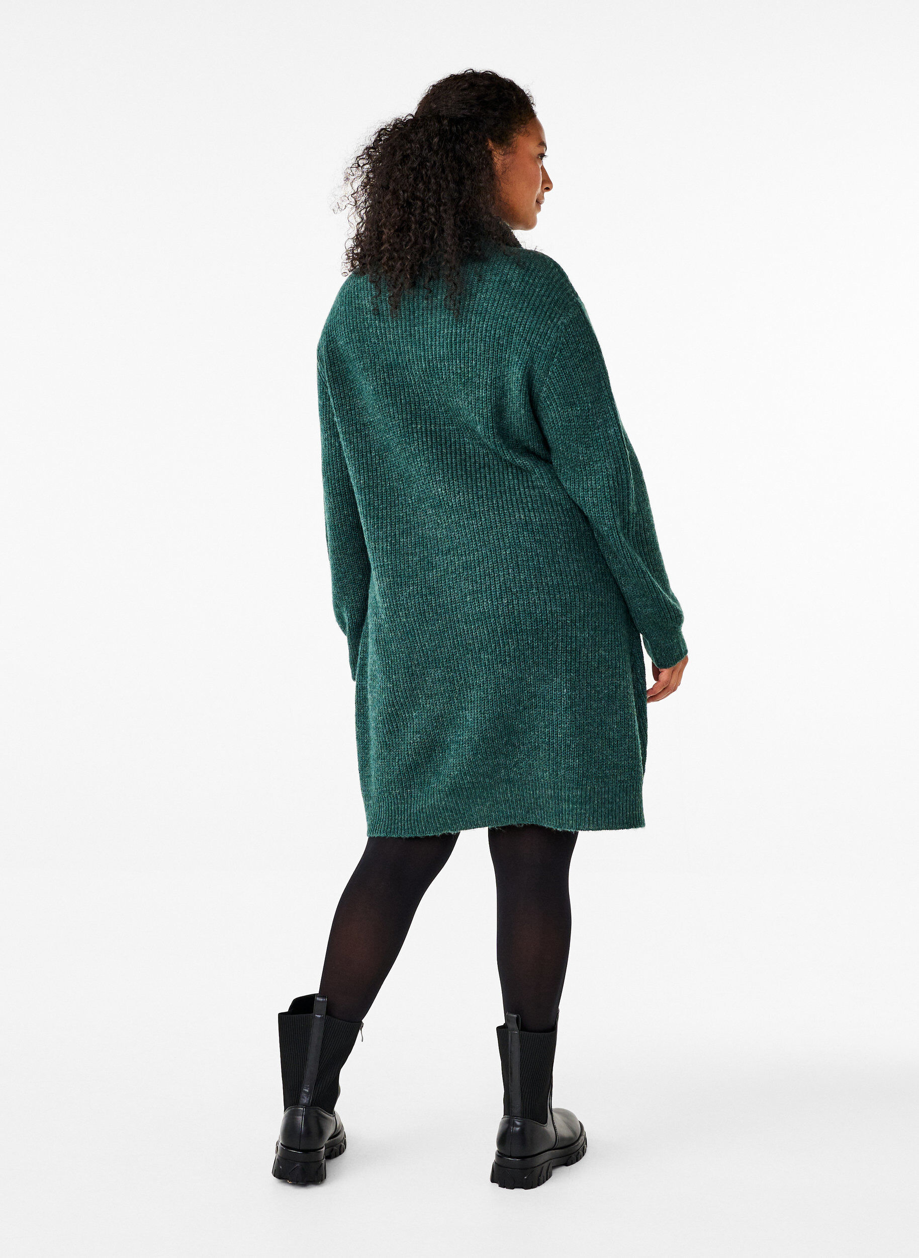 Zizzi FLASH - Strikket kjole med h&oslash;y hals, Sea Moss Mel., Model image number 1