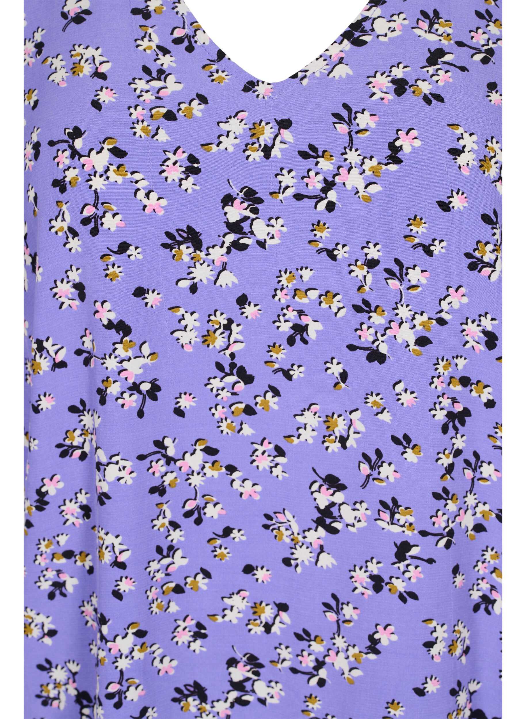 Zizzi Blomstrete viskosebluse med sn&oslash;redetalj, Lilac Flower Print, Packshot image number 2