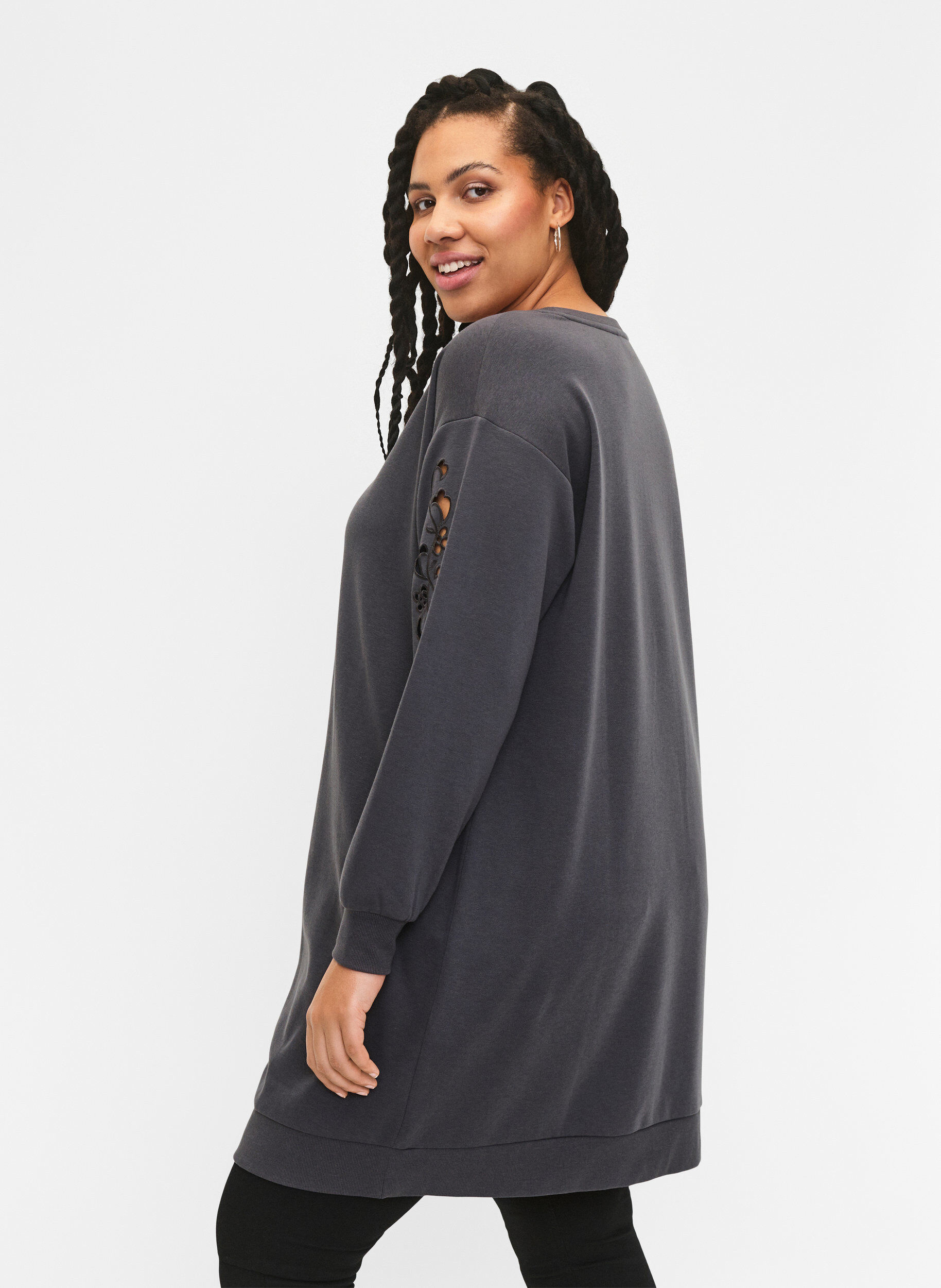 ZizziJoggekjole med broderte detaljer, Dark Grey, Model image number 1