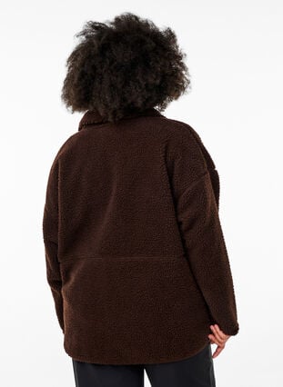 Zizzi Sporty teddyfleecejakke med glidelås, Hot Fudge, Model image number 1