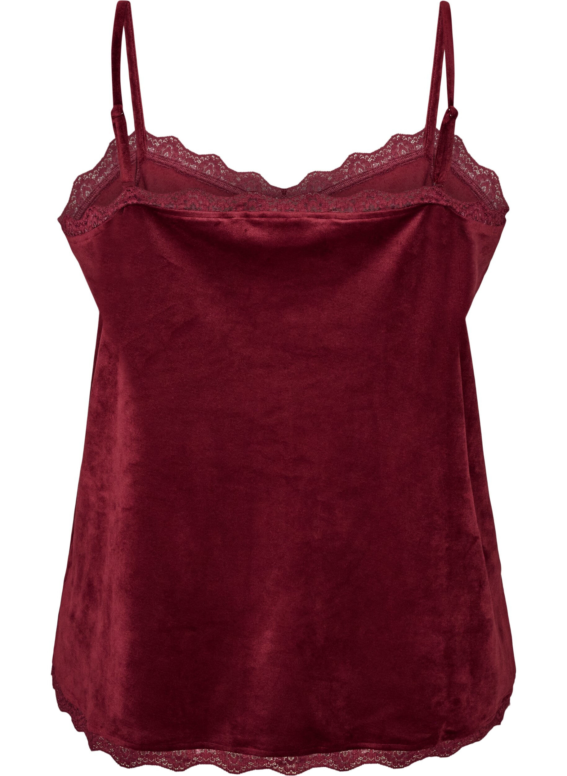 ZizziVelour topp med blonderkant, R&oslash;d, Packshot image number 1