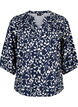 Bomullsbluse med trykk og trekvartlange ermer, Navy Blazer Leaf, Packshot image number 0