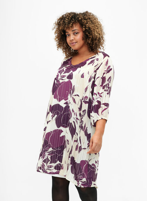 Trykt kjole med v-utringning og 3/4-ermer, D.Purple Graphic AOP, Model
