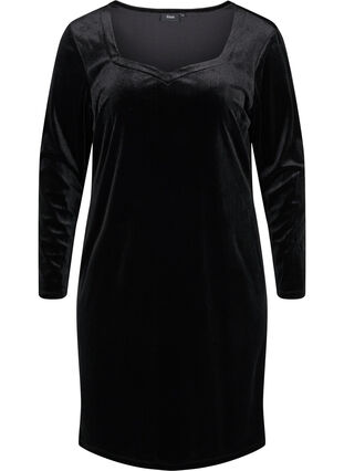 Kjole i velur med lange ermer, Black, Packshot image number 0