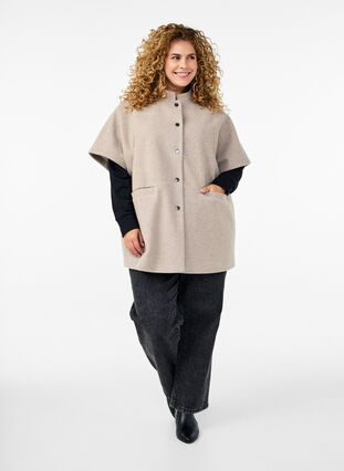 Zizzi Cape-jakke i ull-look med korte ermer, Simply Taupe Mel., Model image number 2