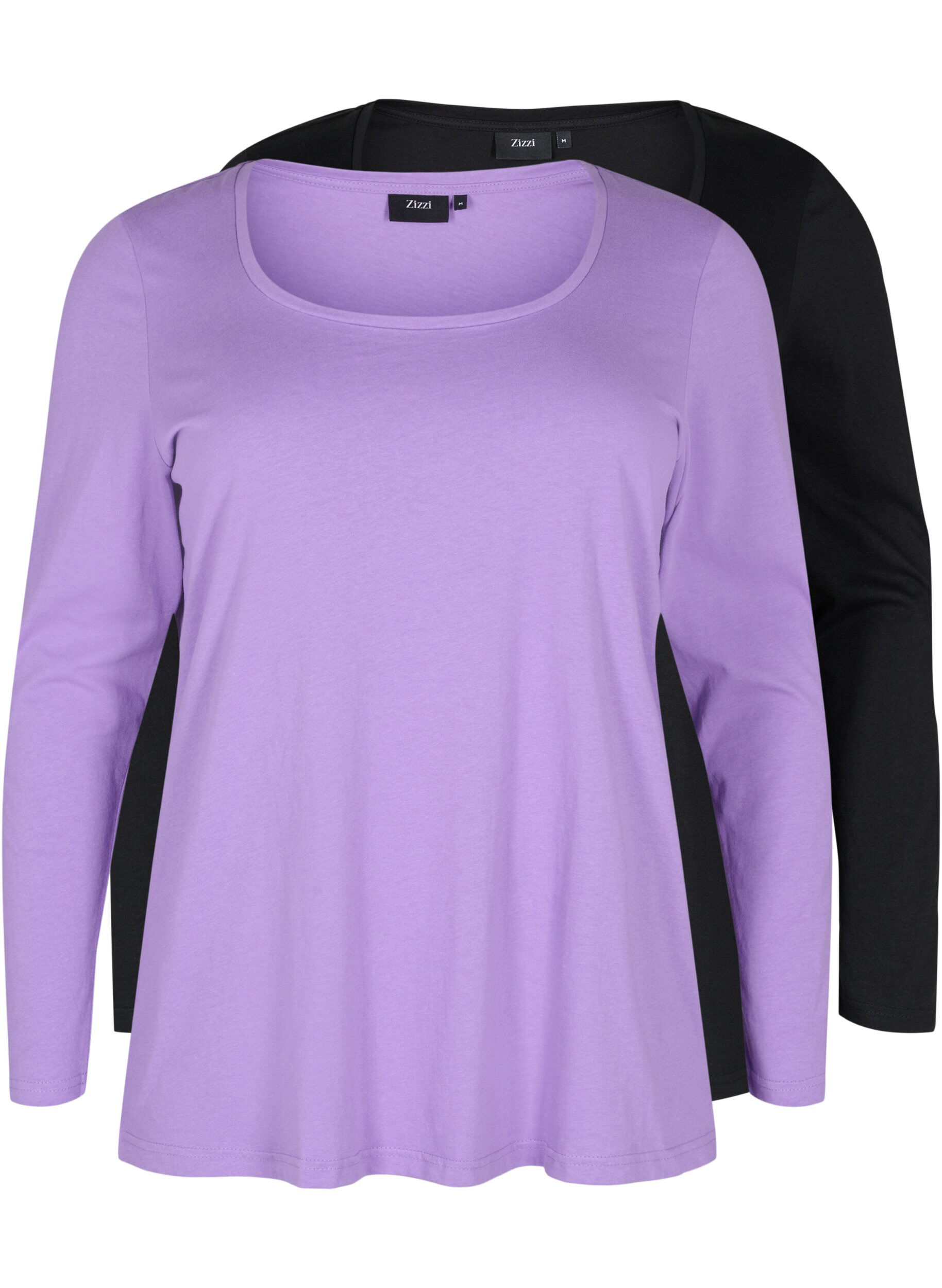 Zizzi Basisgenser i bomull, 2 stk., Paisley Purple/Black, Packshot image number 0