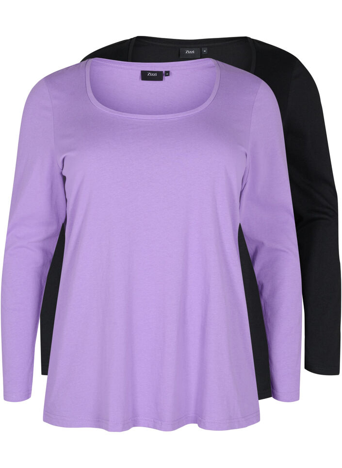 Basisgenser i bomull, 2 stk., Paisley Purple/Black, Packshot image number 0