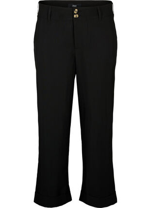 Bukser med høy midje og oppbrett, Black, Packshot image number 0