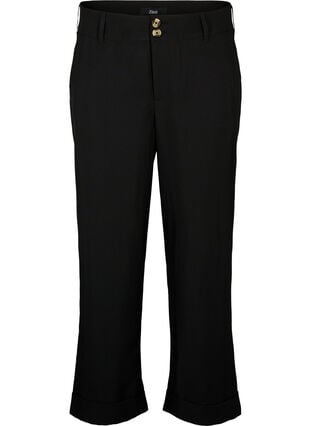Bukser med høy midje og oppbrett, Black, Packshot image number 0