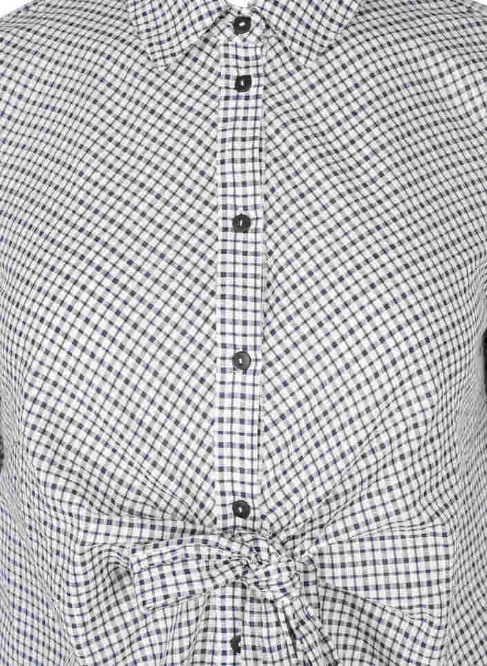 Rutete skjortetunika med knytedetalj, Black/White Check, Packshot image number 2