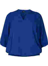 Bluse med smock og 3/4-ermer, Blue Depths