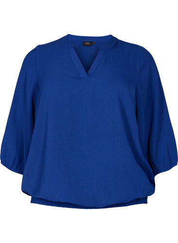 Bluse med smock og 3/4-ermer, Blue Depths, Packshot image number 0