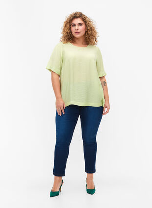 Zizzi Bluse med halvlange ermer i viskose, Lily Green, Model image number 2