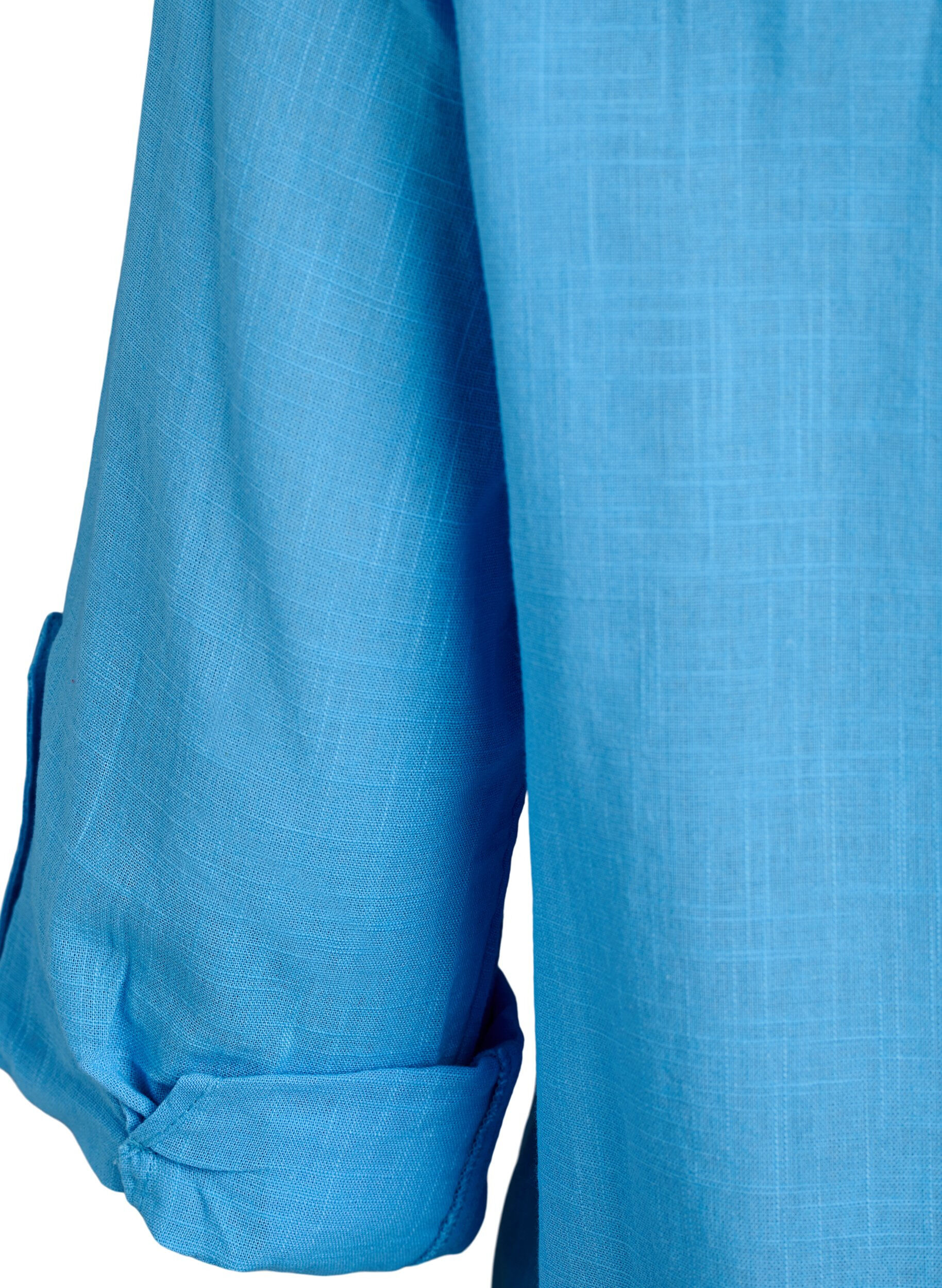 ZizziBluse i bomull med V-hals, Bl&aring;, Packshot image number 3