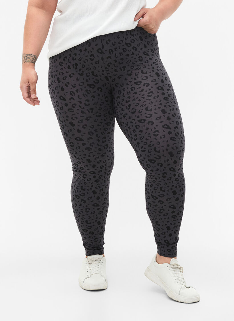 Viskose leggings med leopardmønster, Grå, Model image number 0