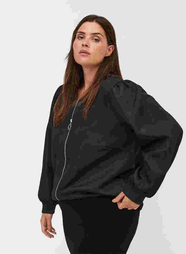 Kort jakke med glitter og glidelås, Black, Model