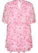 Kort kjole i chiffonlook med blomsterprint og volanger, Rosa, Packshot image number 1