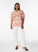 Bluse med blomsterm&oslash;nster, hullbroderi og V-hals, Rosa, Model image number 1