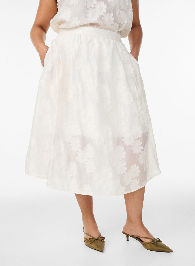 Blomstrete jacquard midiskj&oslash;rt, Vanilje, Model image number 2