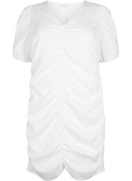 Kortermet kjole med draperinger og struktur, Bright White