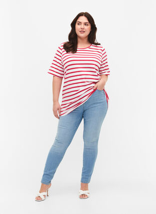 T-skjorte i økologisk bomull med striper, Bright Rose Stripes, Model image number 2