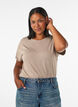 Stripete T-skjorte i viskose med rund hals, Beige, Model image number 0
