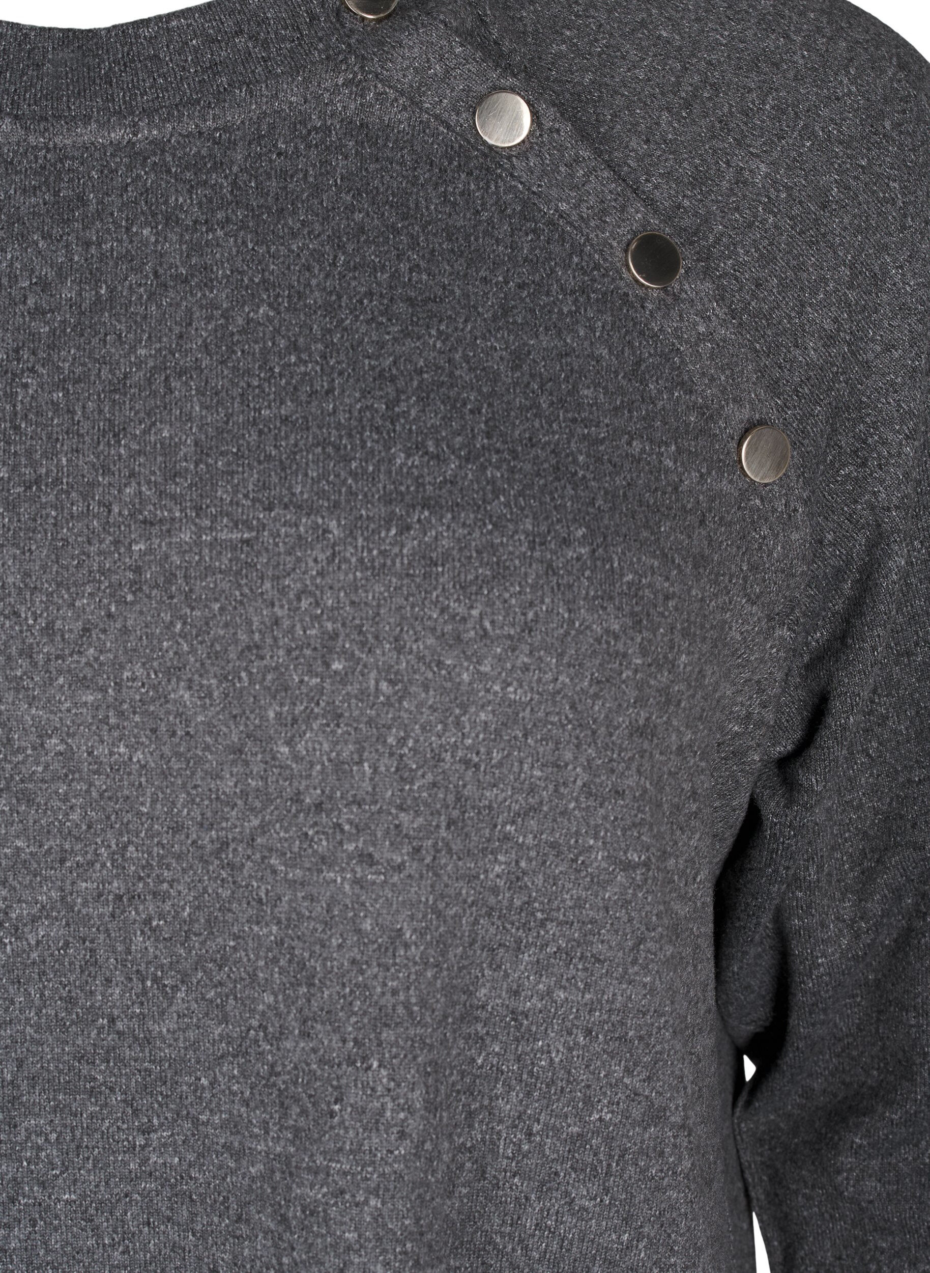 Zizzi Jerseykjole med knapper, Dark Grey Melange, Packshot image number 2