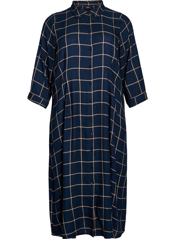 Lang rutete skjortekjole, Blue Beige Check, Packshot
