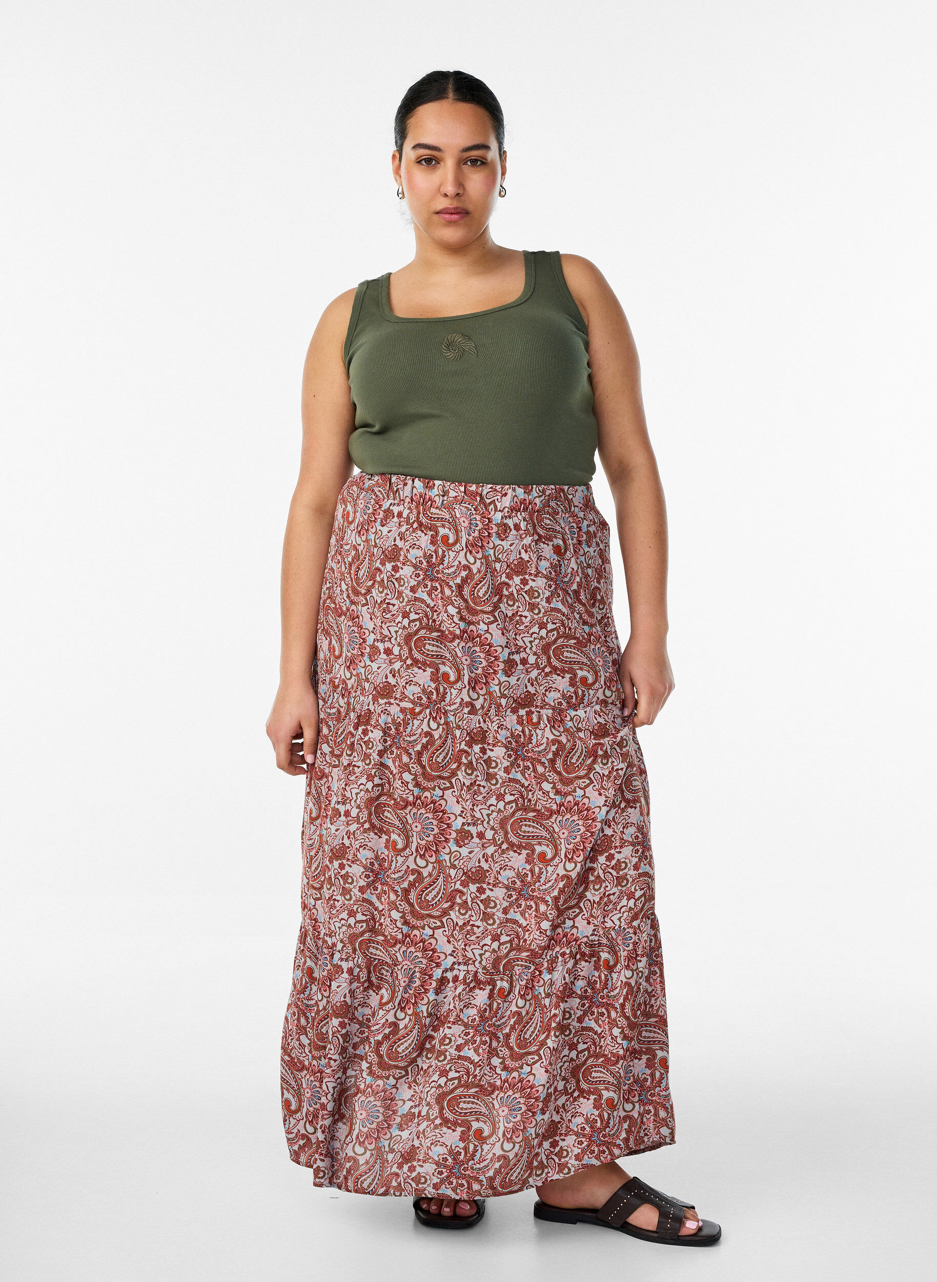 ZizziFigurn&aelig;r topp med motiv, Gr&oslash;nn, Model image number 1