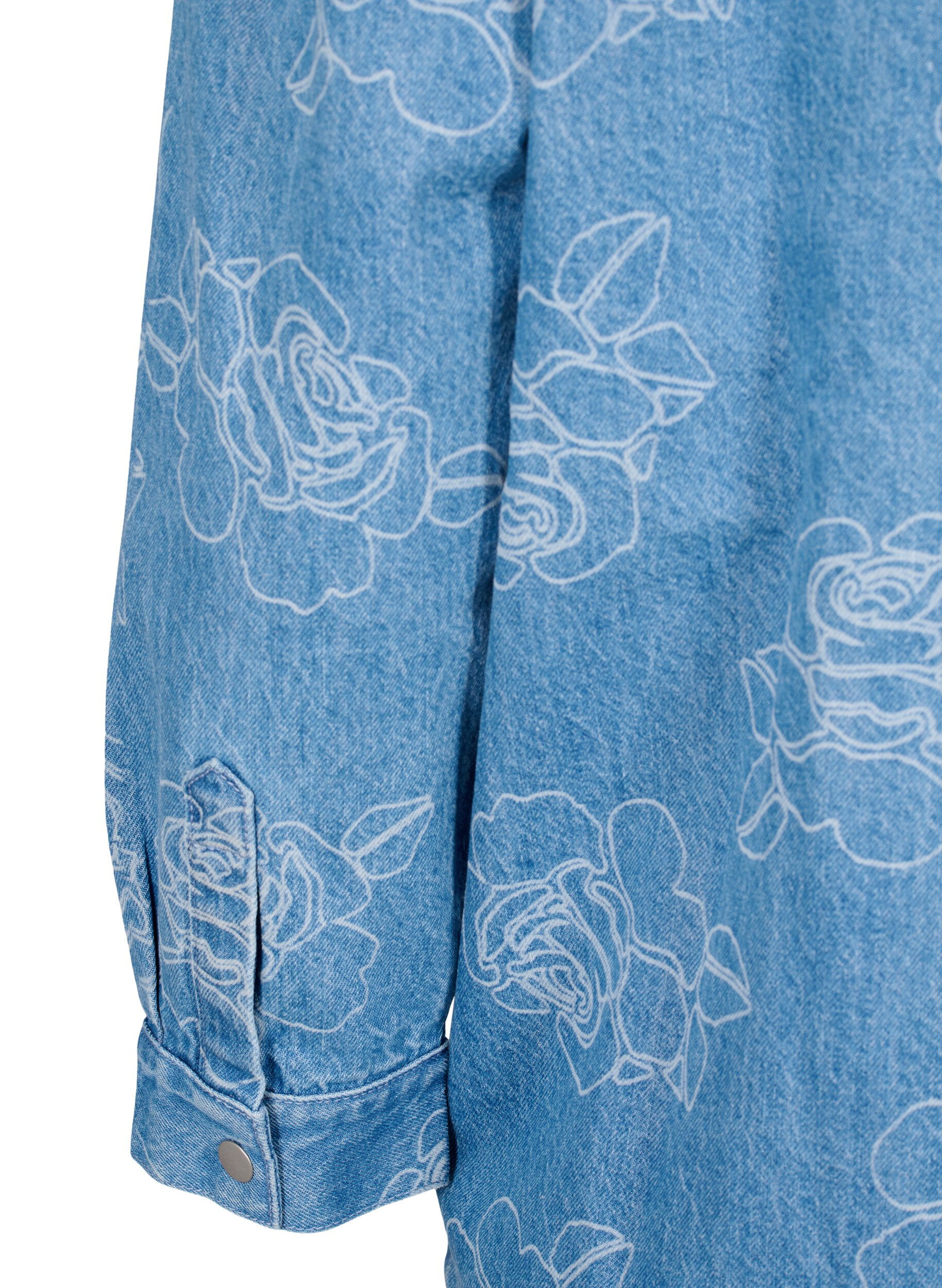 Zizzi Denimjakke med blomster, Light Blue Denim, Packshot image number 4