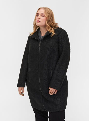Frakk med ull og glidelås, Black, Model image number 0