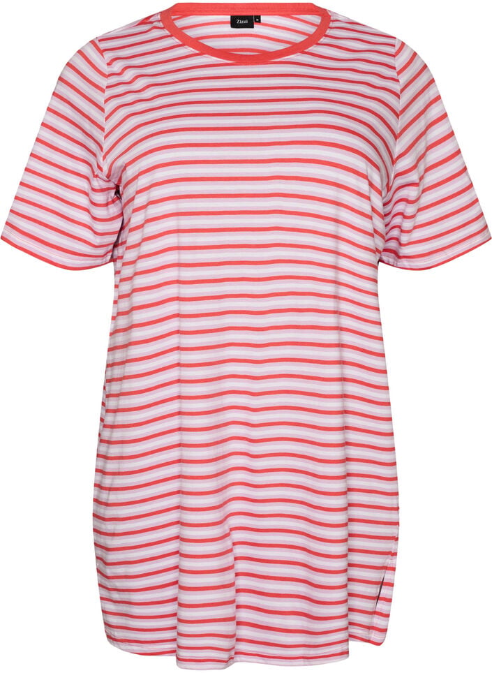Lang oversized stripete T-skjorte i &oslash;kologisk bomull, Lilla, Packshot image number 0