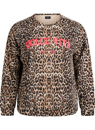 Genser med leopardmønster og statement-trykk, Brun