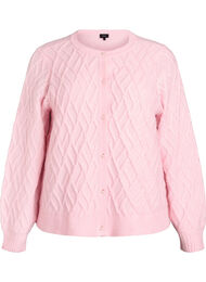 Kabelstrikket cardigan med perleknapper, Rosa