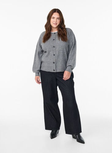 Zizzi Ribbestrikket cardigan med knapper, Grå, Model image number 1